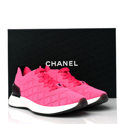 Chanel Mixed Fibers Quilted Womens CC Sneakers 36 Bright Pink 9 of 9