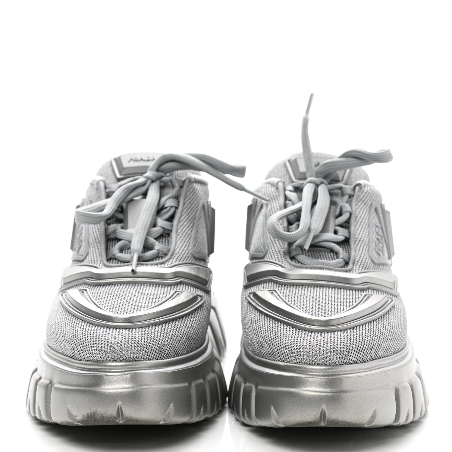 Prada Rubber Technical Knit Fabric Triangle Logo Evolution 55mm Sneakers 38 Argento 2 of 9
