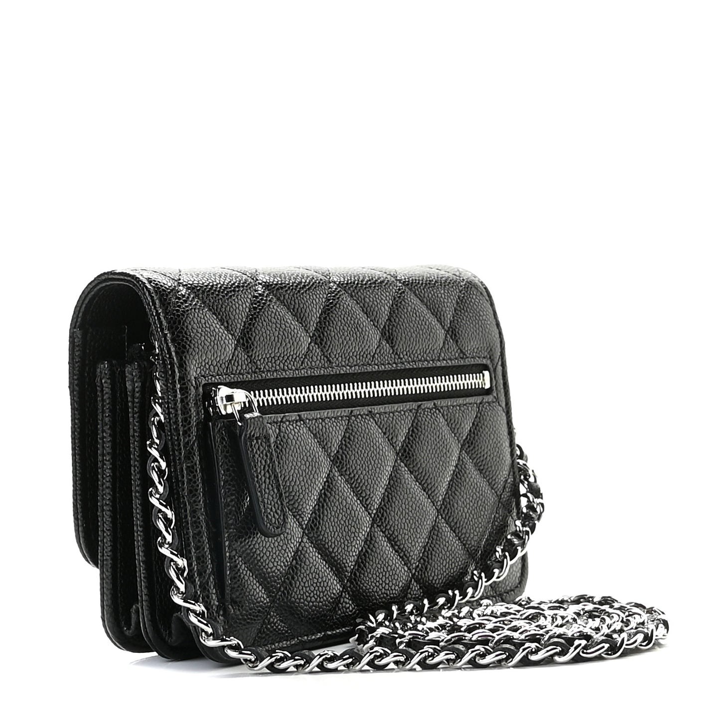 Caviar Quilted Mini Wallet On Chain WOC Black
