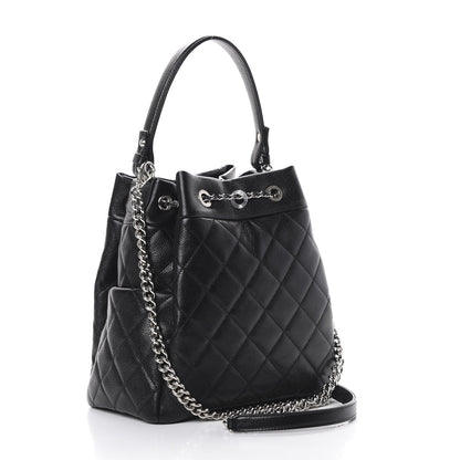 Chanel Grained Calfskin Quilted CC Chain Bucket Drawstring Bag Black 2 of 9