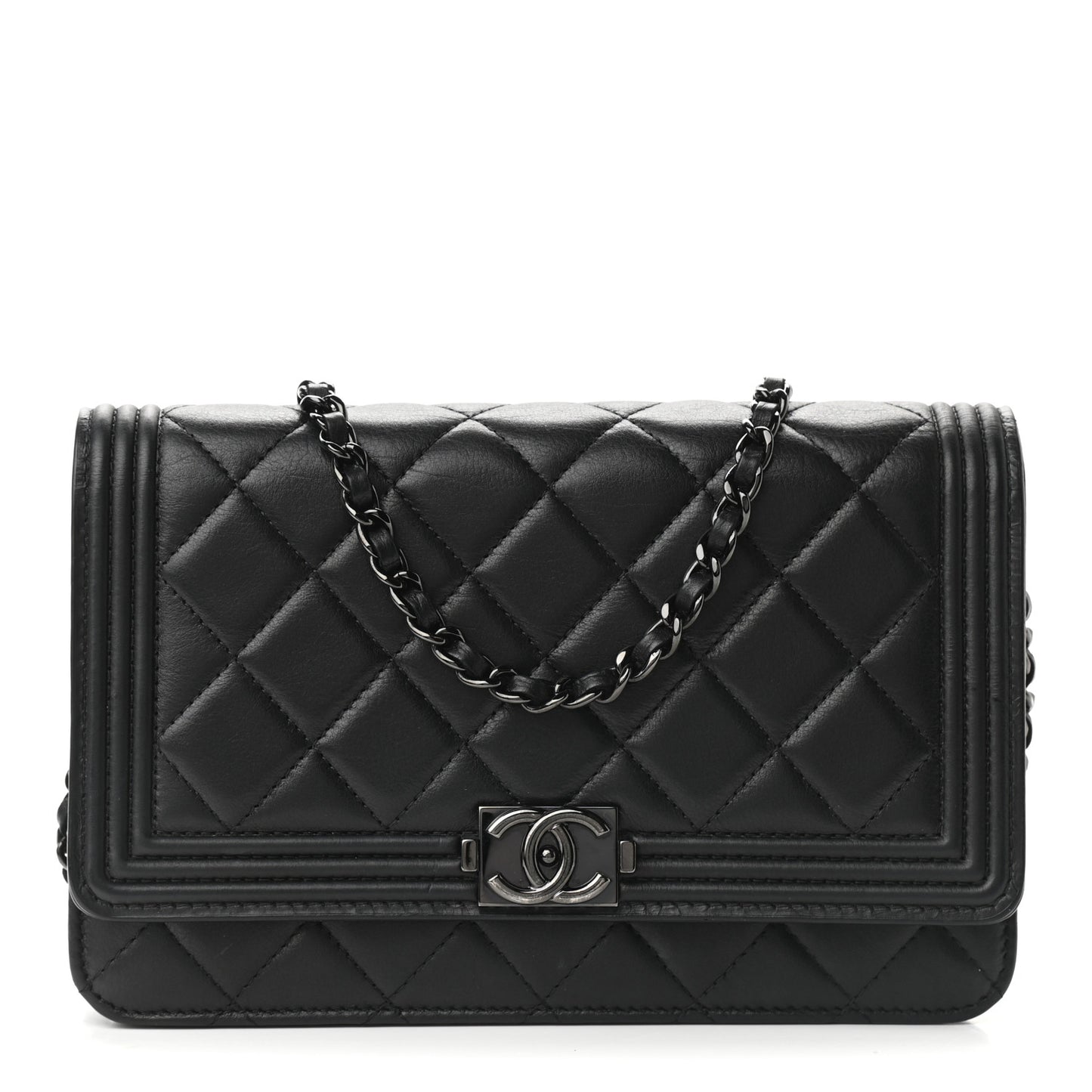 Lambskin Quilted Boy Wallet On Chain WOC So Black