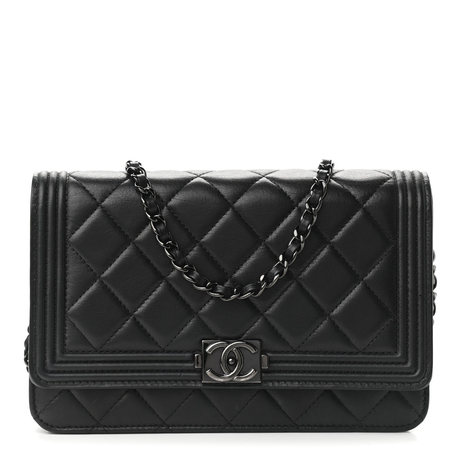 Chanel Lambskin Quilted Boy Wallet On Chain WOC So Black 1 of 11