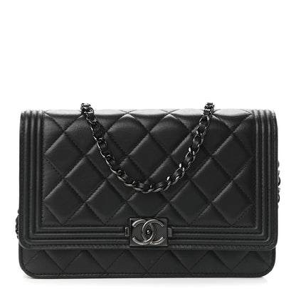 Chanel Lambskin Quilted Boy Wallet On Chain WOC So Black 1 of 11