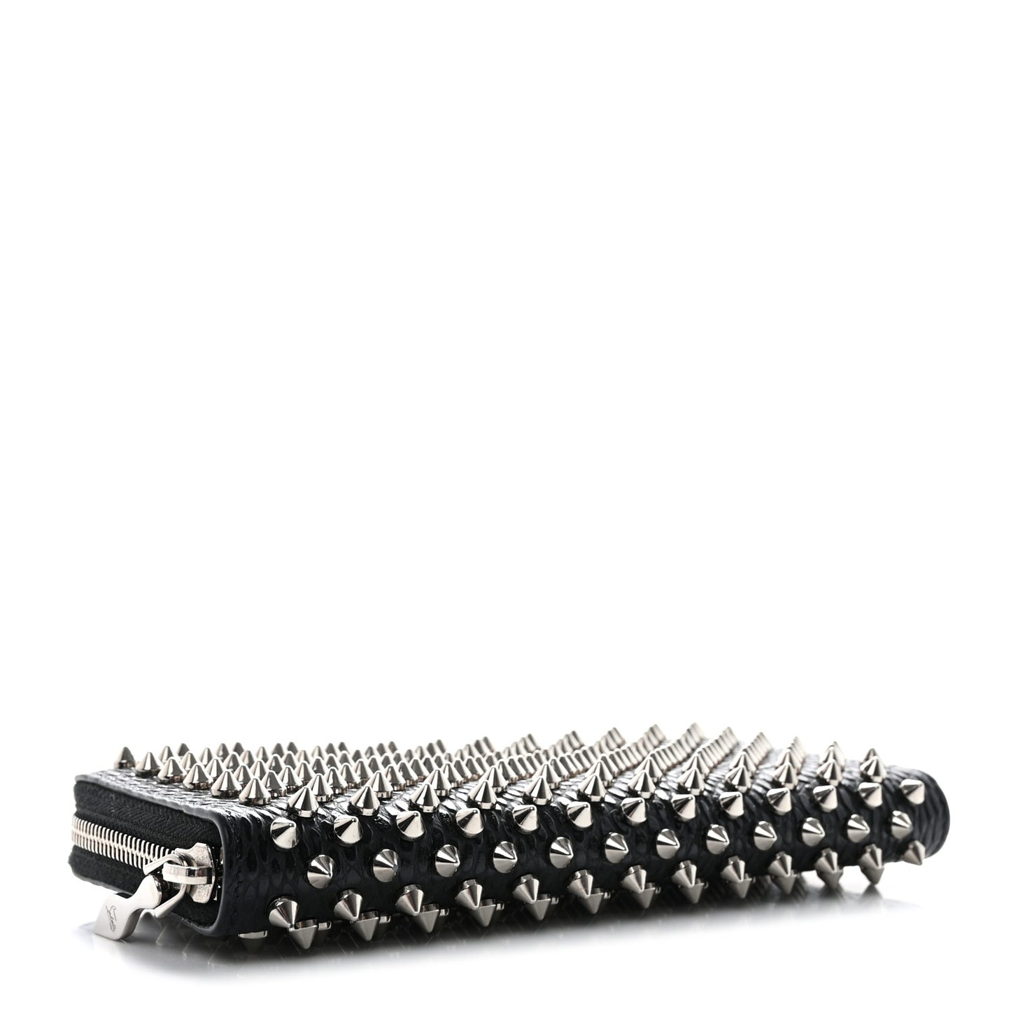 Calfskin Snakeskin Embossed Panettone Spiked Zip Around Wallet Black