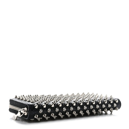 Christian Louboutin Calfskin Snakeskin Embossed Panettone Spiked Zip Around Wallet Black 4 of 12