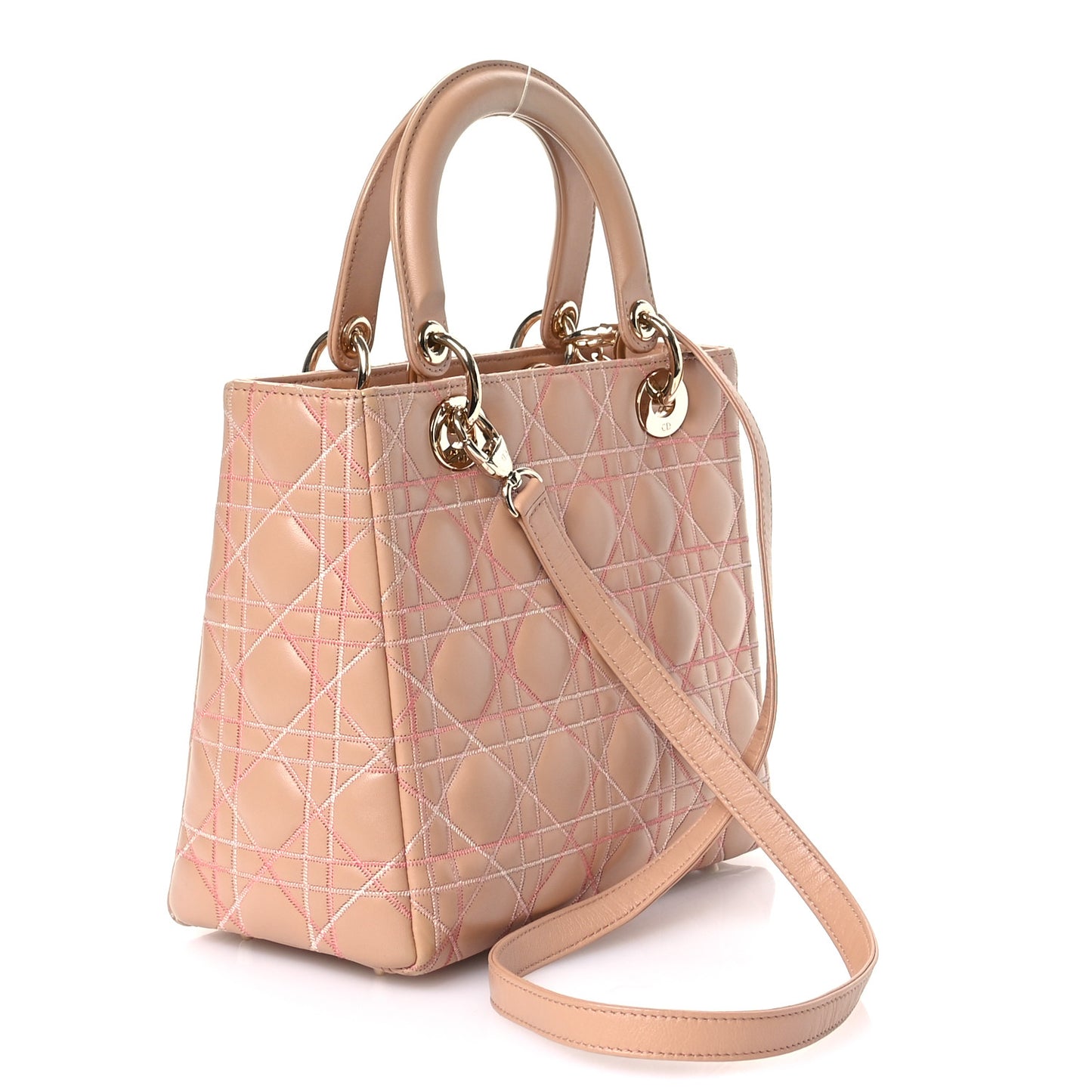 Lambskin Cannage Contrast Stitch Medium Lady Dior Beige