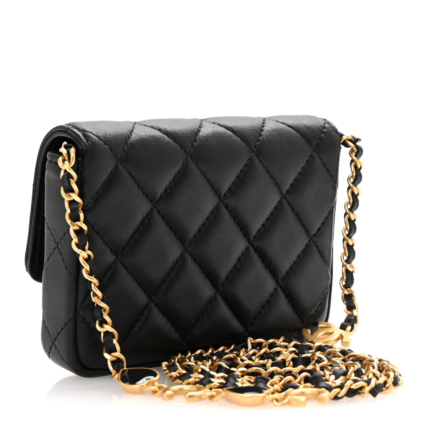 Chanel Lambskin Enamel Quilted Coco Hearts Clutch With Chain Black 3 of 12