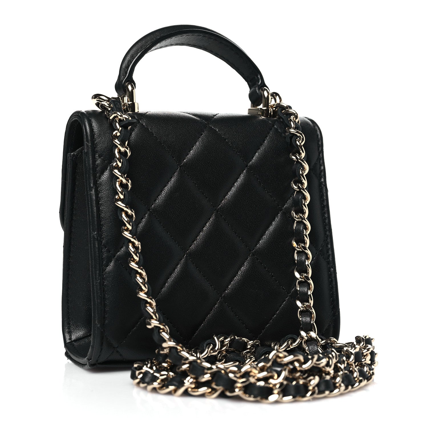 Chanel Lambskin Quilted Top Handle Flap Clutch With Chain Black 2 of 10