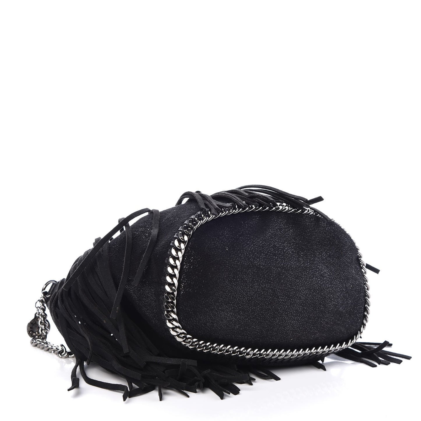 Shaggy Deer Fringe Falabella Bucket Bag Black