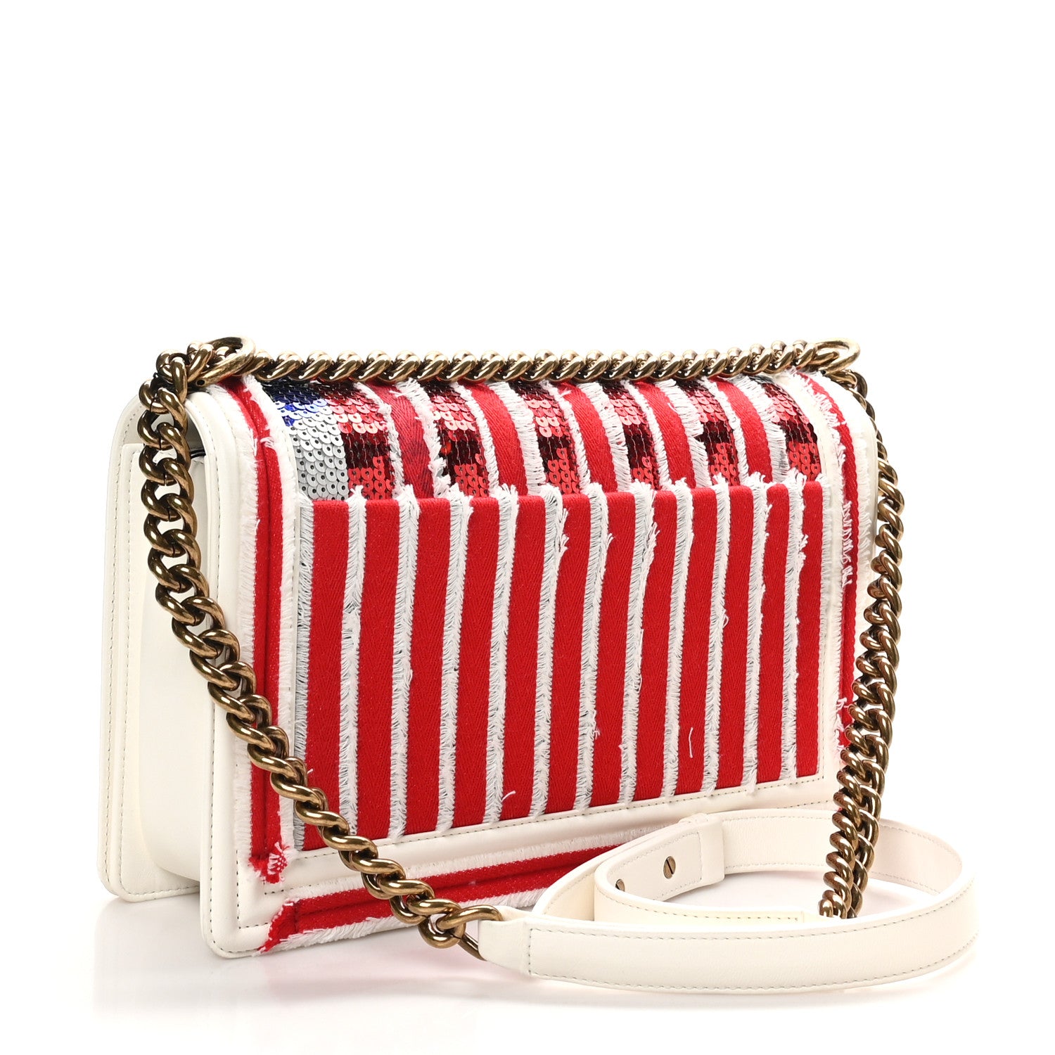 Chanel Sequin Canvas New Medium Cuba Boy Flap White Blue Red 3 of 10