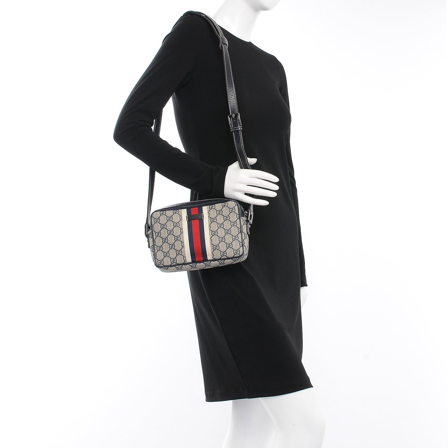 GG Supreme Monogram Web Small Shoulder Bag Navy
