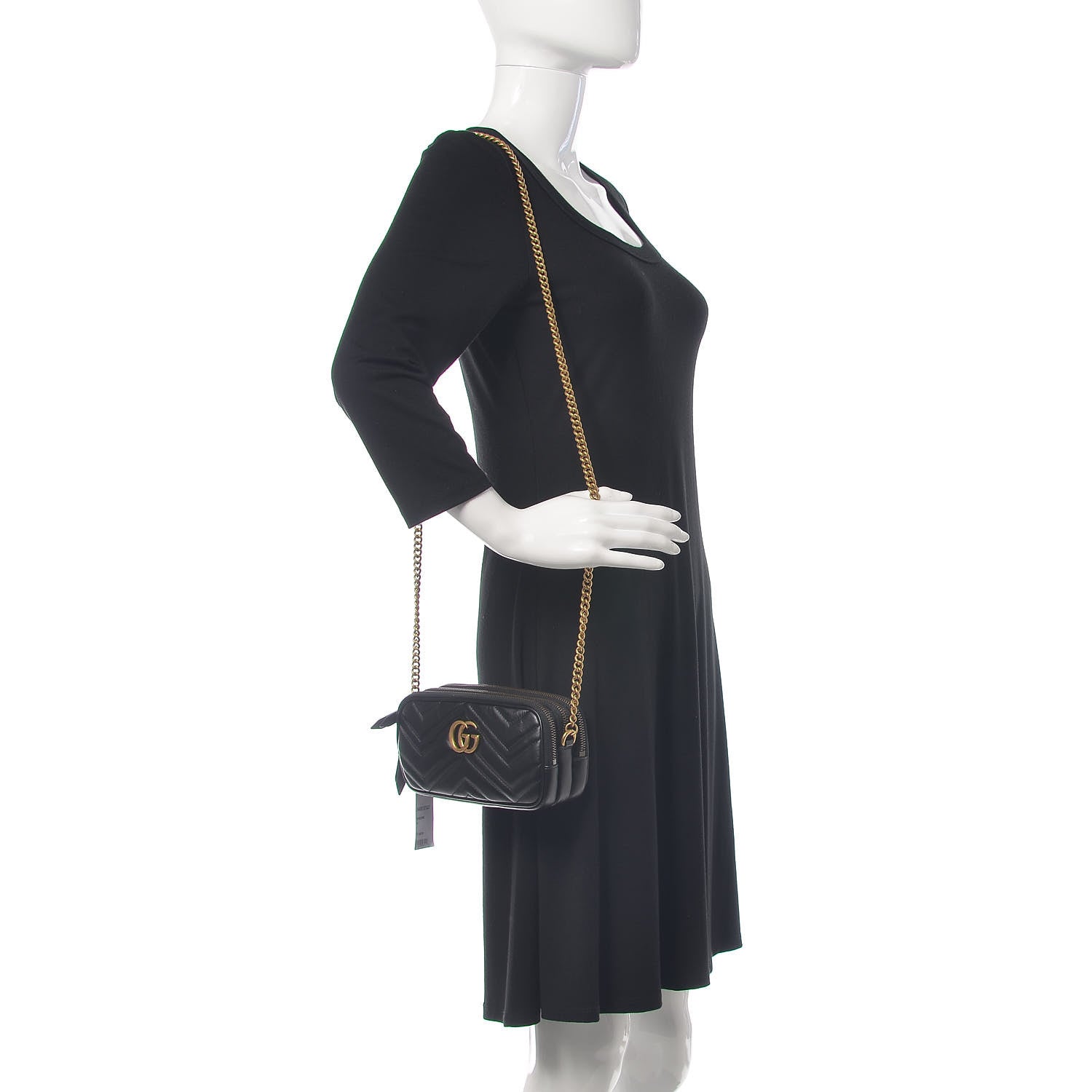 Gucci Calfskin Matelasse Mini GG Marmont Chain Crossbody Bag Black 2 of 10
