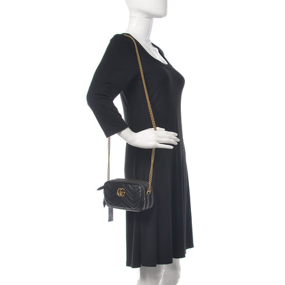 Gucci Calfskin Matelasse Mini GG Marmont Chain Crossbody Bag Black 2 of 10