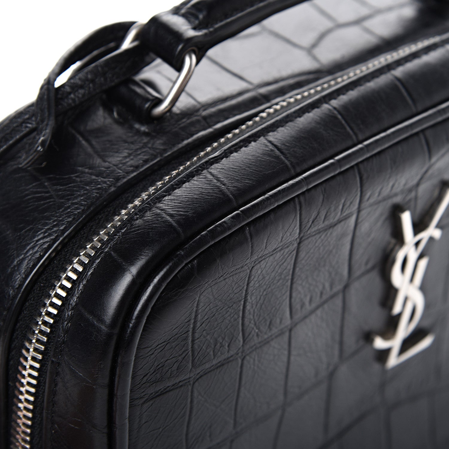 Saint Laurent Calfskin Crocodile Embossed Monogram Lunch Box Bag Black 15 of 15