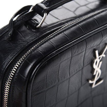Saint Laurent Calfskin Crocodile Embossed Monogram Lunch Box Bag Black 15 of 15
