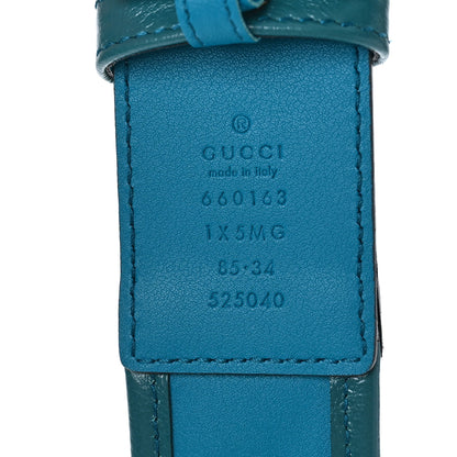 Gucci Vintage Effect Calfskin Matelasse Diagonal Enamel Double G 40mm Belt 85 34 Imperial Blue Pavone 3 of 3