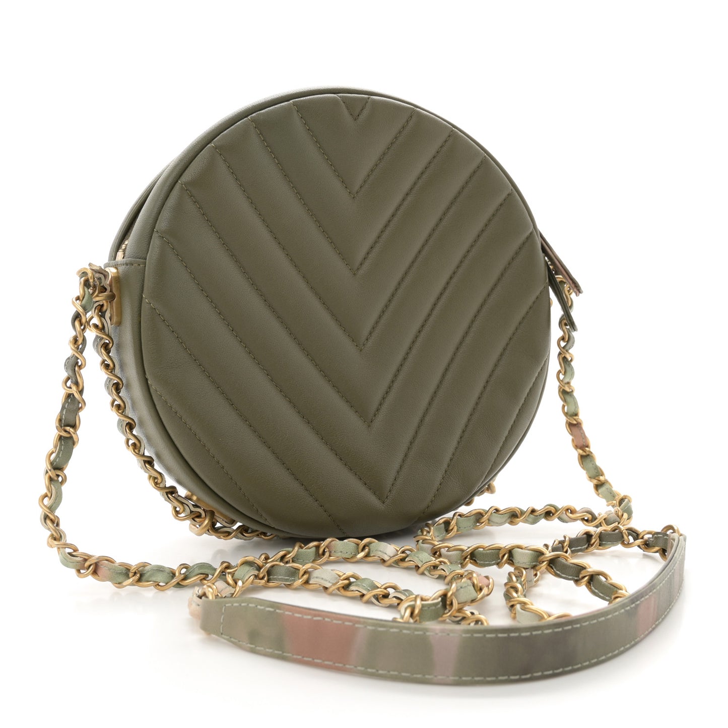 Lambskin Chevron Quilted Round Evening Bag Green