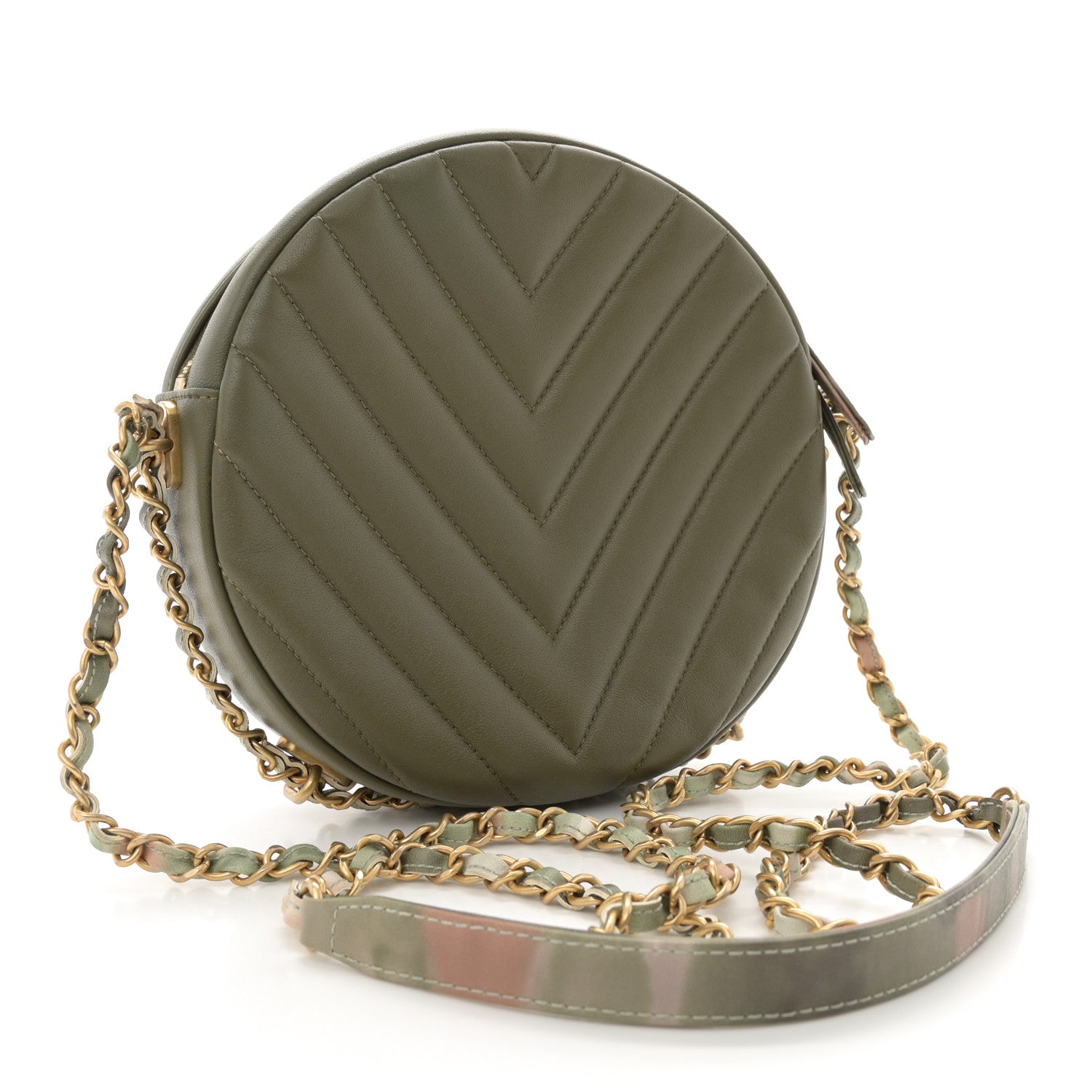 Chanel Lambskin Chevron Quilted Round Evening Bag Green 3 of 10