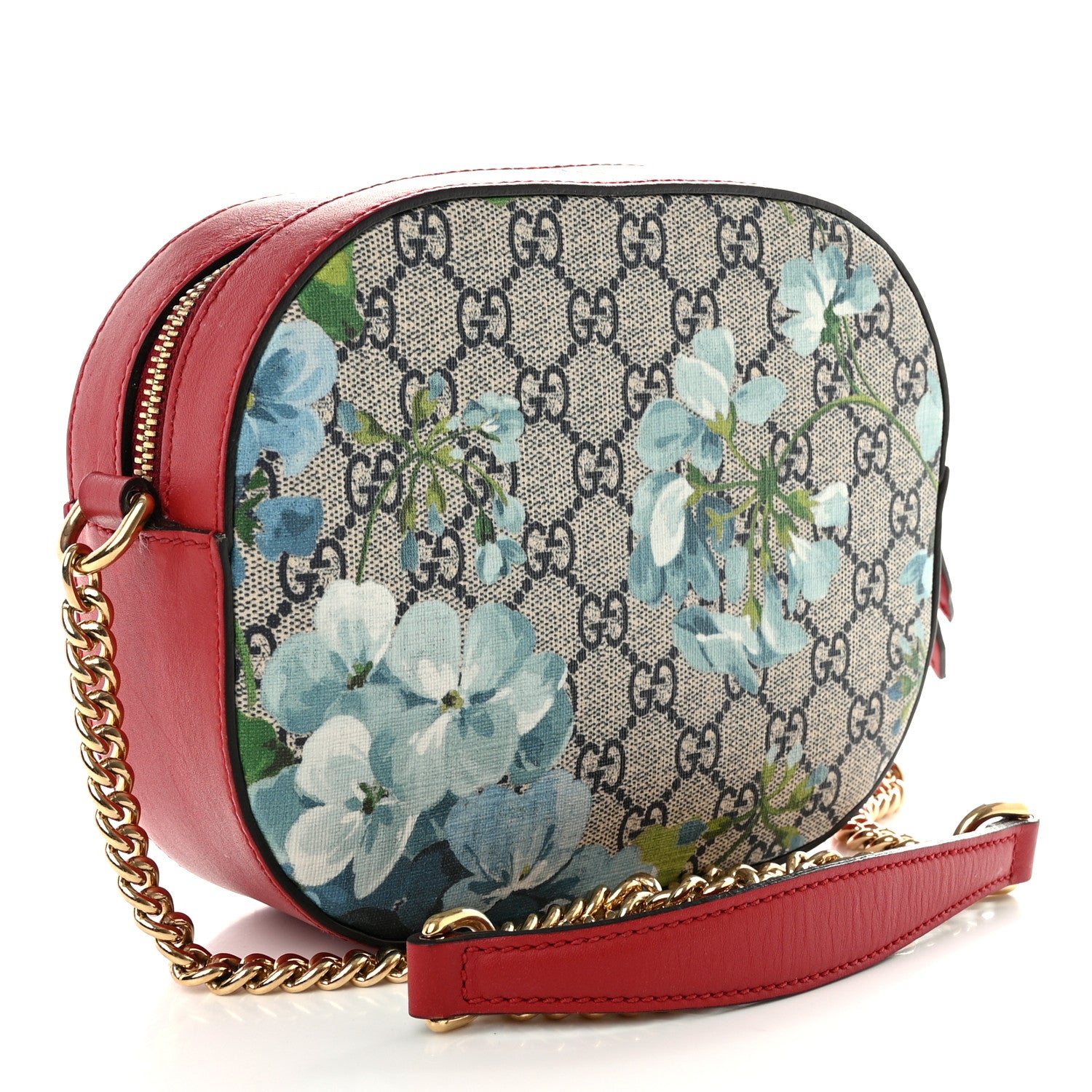 Gucci GG Supreme Monogram Blooms Mini Chain Shoulder Bag Beige Blue Navy Hibiscus Red 3 of 14