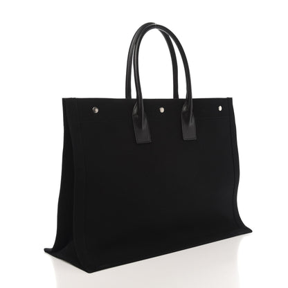Saint Laurent Linen Calfskin Rive Gauche Tote Black 3 of 10
