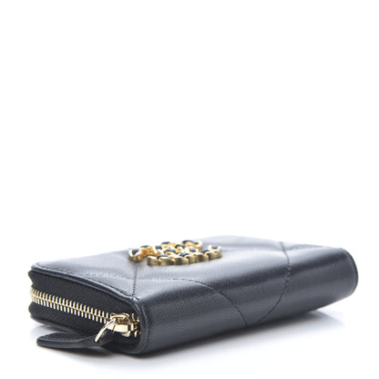 Chanel Shiny Goatskin Quilted Chanel 19 Zip Around Coin Purse Wallet Black 4 of 8