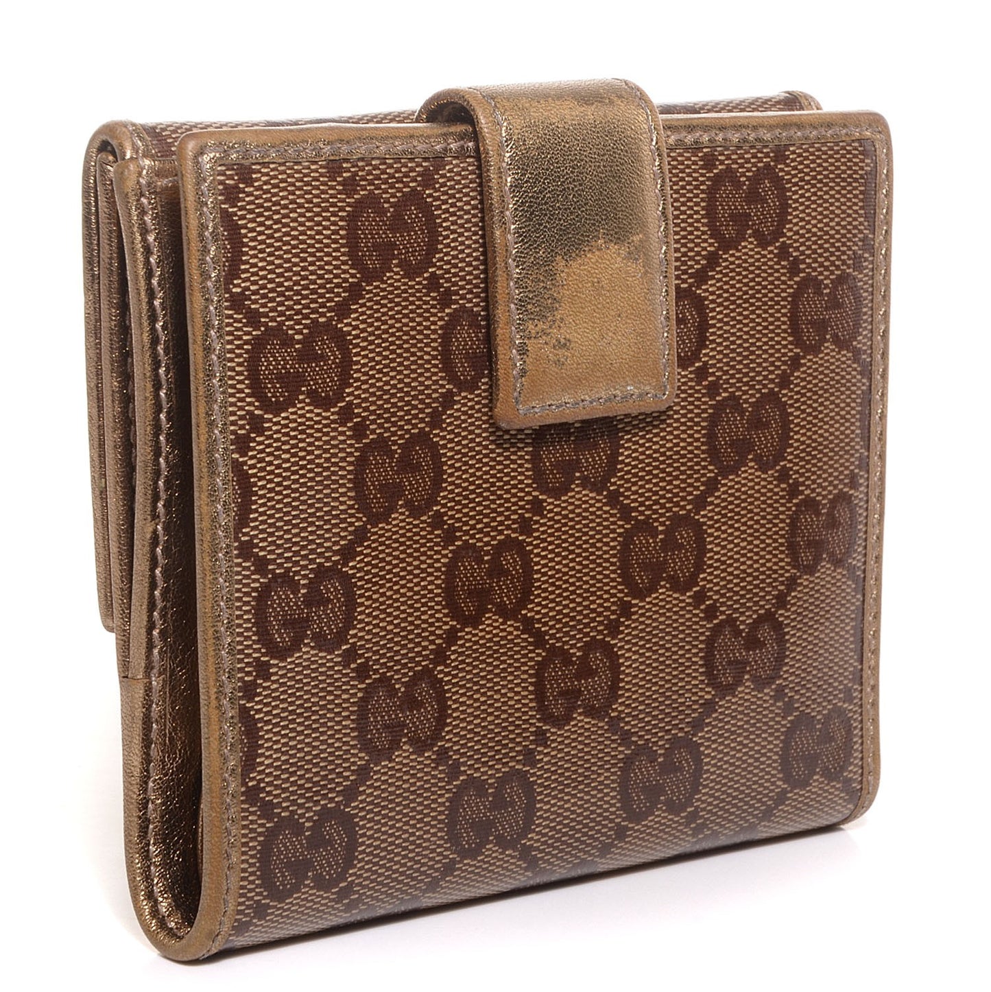 Crystal Monogram Metal Bar French Flap Wallet Metallic Gold