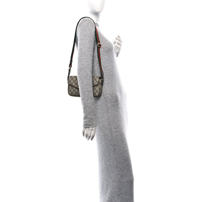 Gucci GG Supreme Monogram Textured Dollar Calfskin Web Mini Ophidia Envelope Shoulder Bag Beige Ebony New Acero 2 of 11