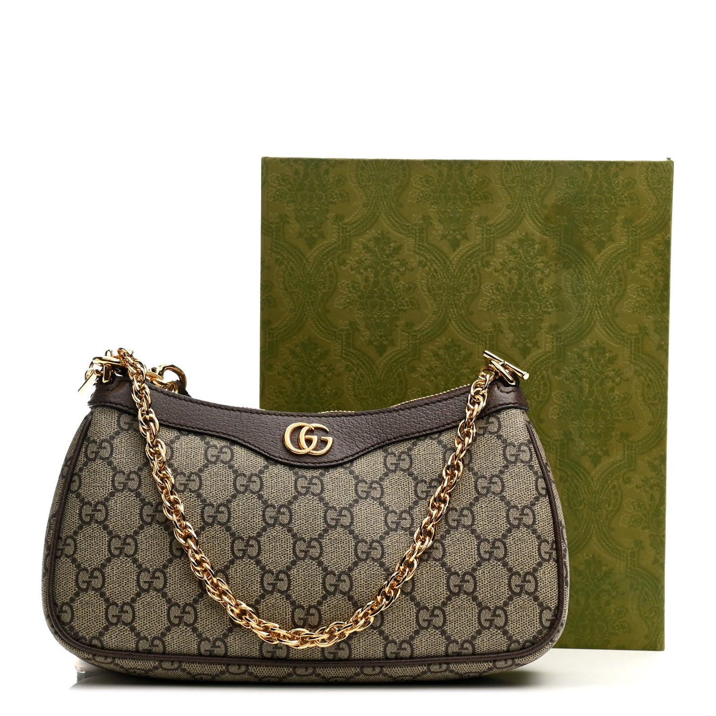 GG Supreme Monogram Textured Dollar Calfskin Web Small Ophidia GG Handbag Beige Ebony New Acero