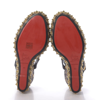 Christian Louboutin Nappa Silk Leopard Pira Ryad 110 Wedge Sandals 40 Black Marron 5 of 8