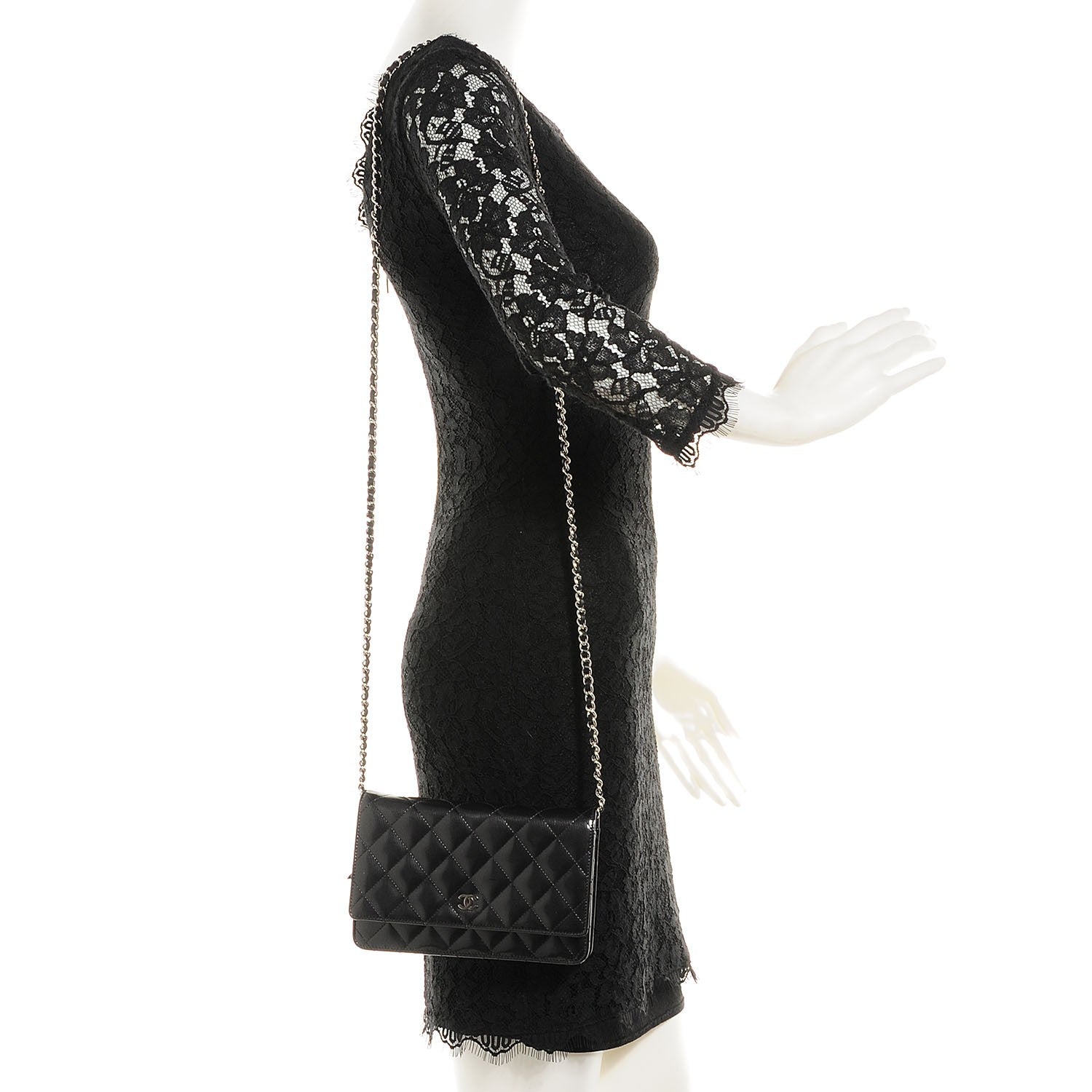 Chanel Striated Patent Quilted Wallet on Chain WOC Black 2 of 8