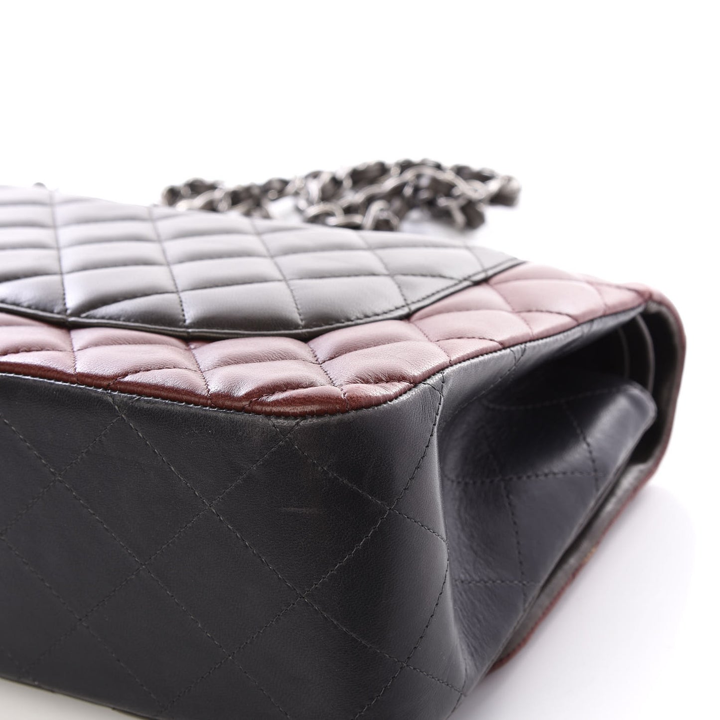 Lambskin Quilted Jumbo Tri-Color Double Flap Burgundy
