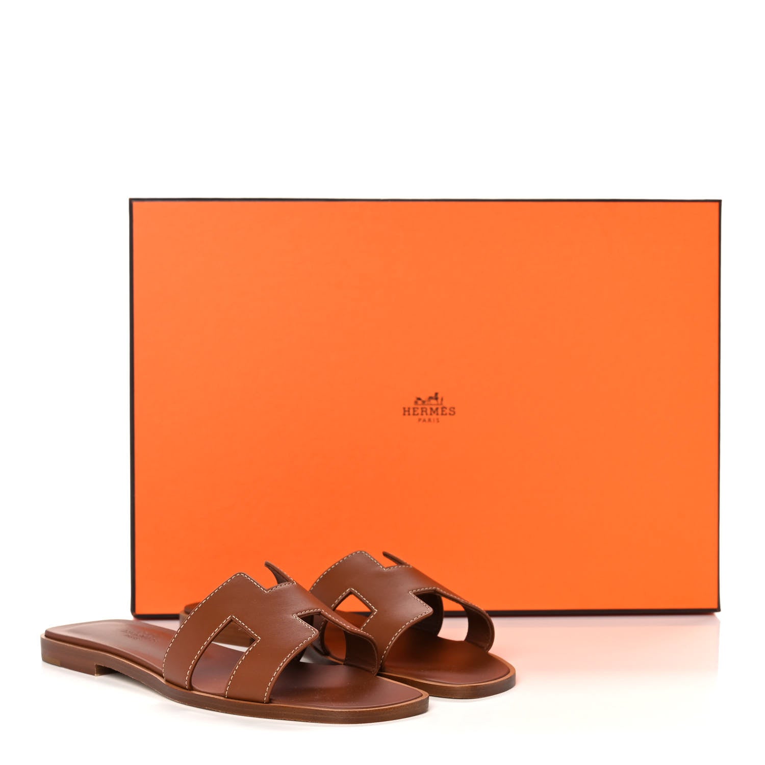 Hermes Box Calfskin Oran Sandals 35.5 Gold 9 of 9