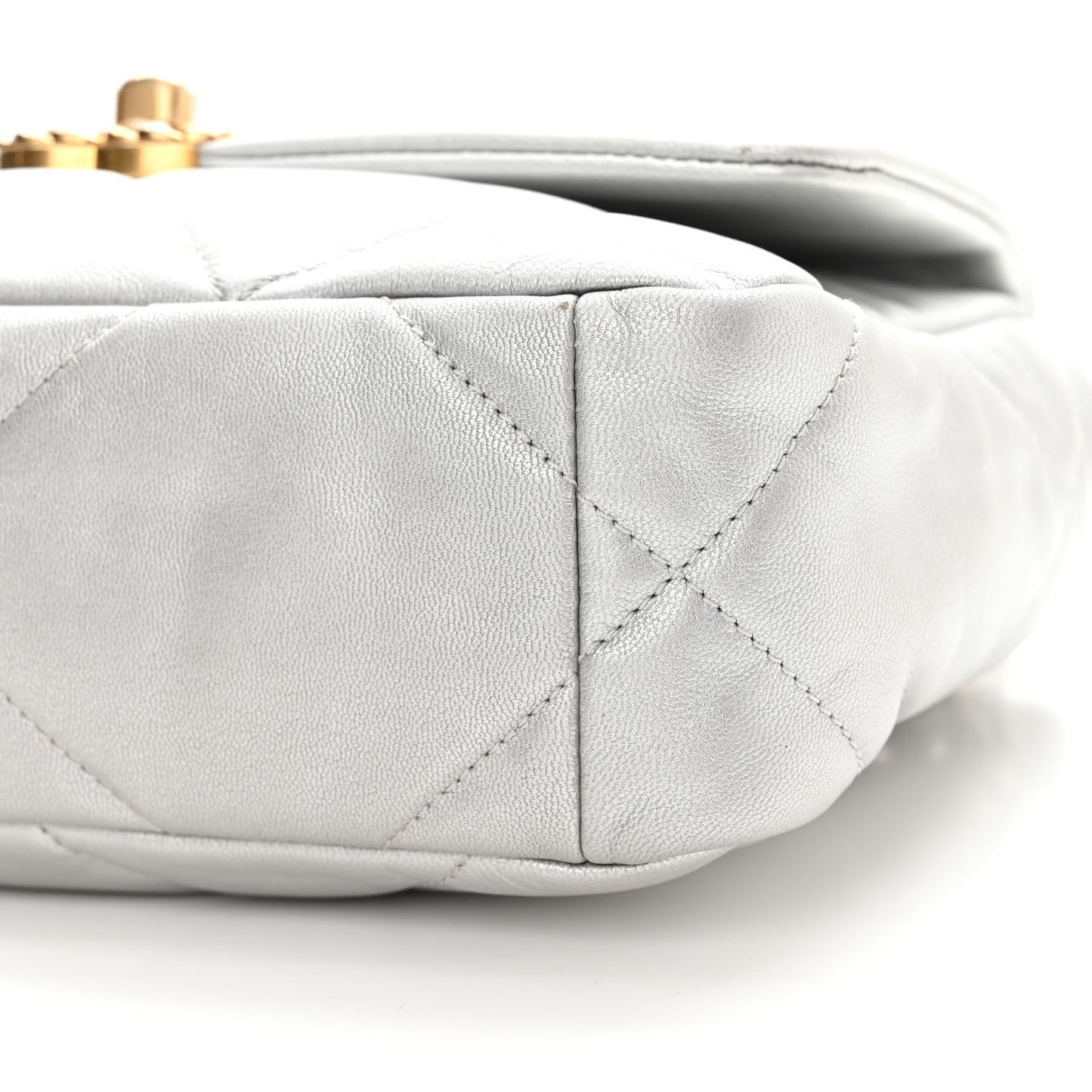 Metallic Lambskin Quilted Medium Chanel 19 Flap Silver