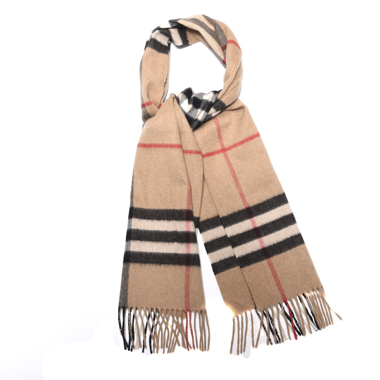 Burberry Cashmere Giant Check Fringe Scarf Camel 1 of 3