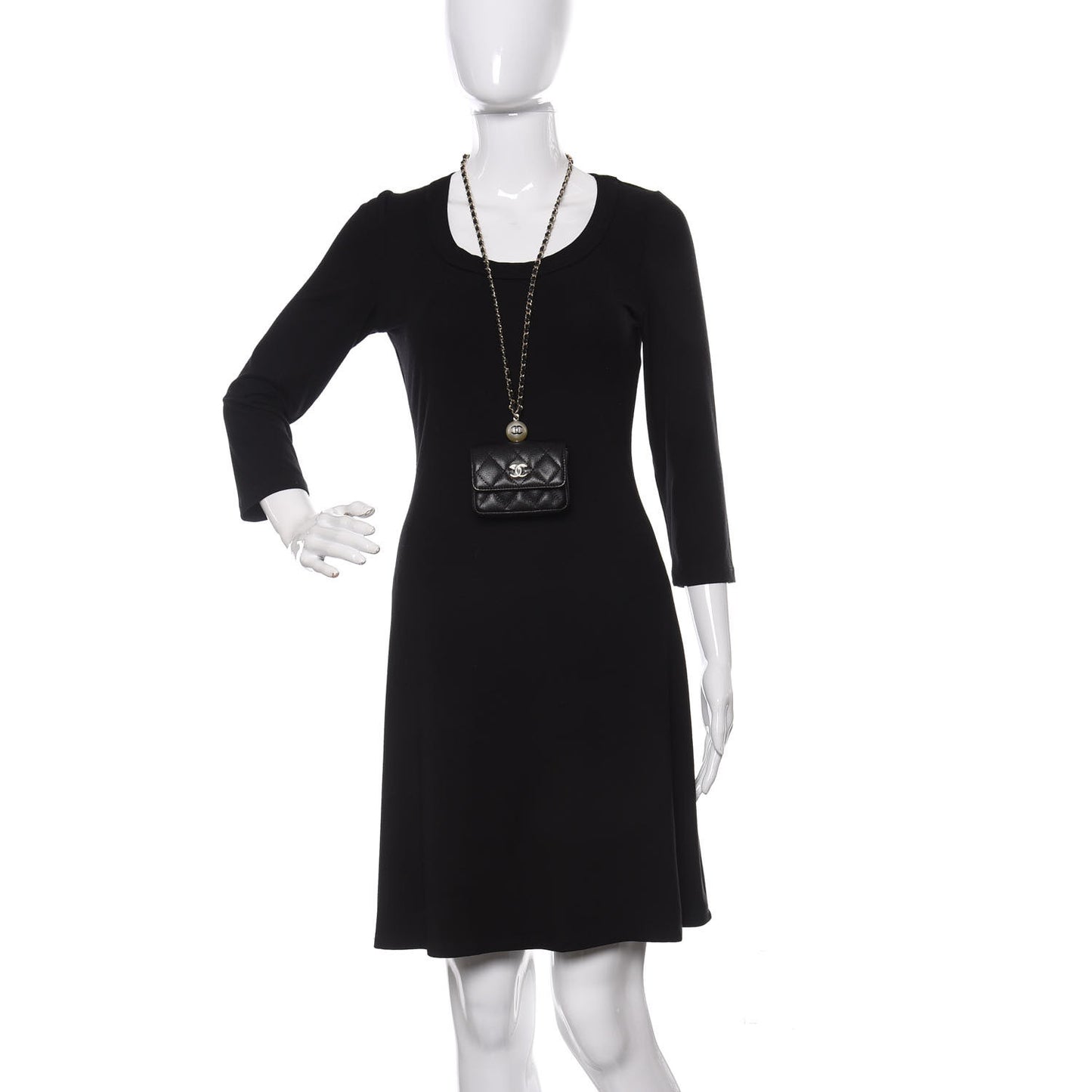 Caviar Quilted Pearl Card Holder On Chain Black