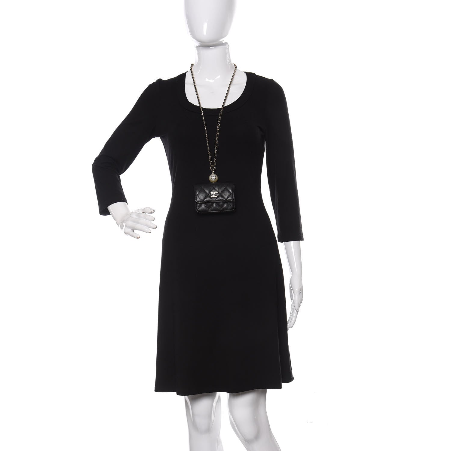 Chanel Caviar Quilted Pearl Card Holder On Chain Black 2 of 11