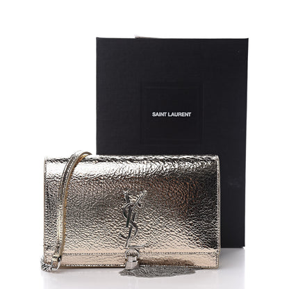 Saint Laurent Metallic Crackled Calfskin Kate Monogram Tassel Chain Wallet Gold 10 of 10