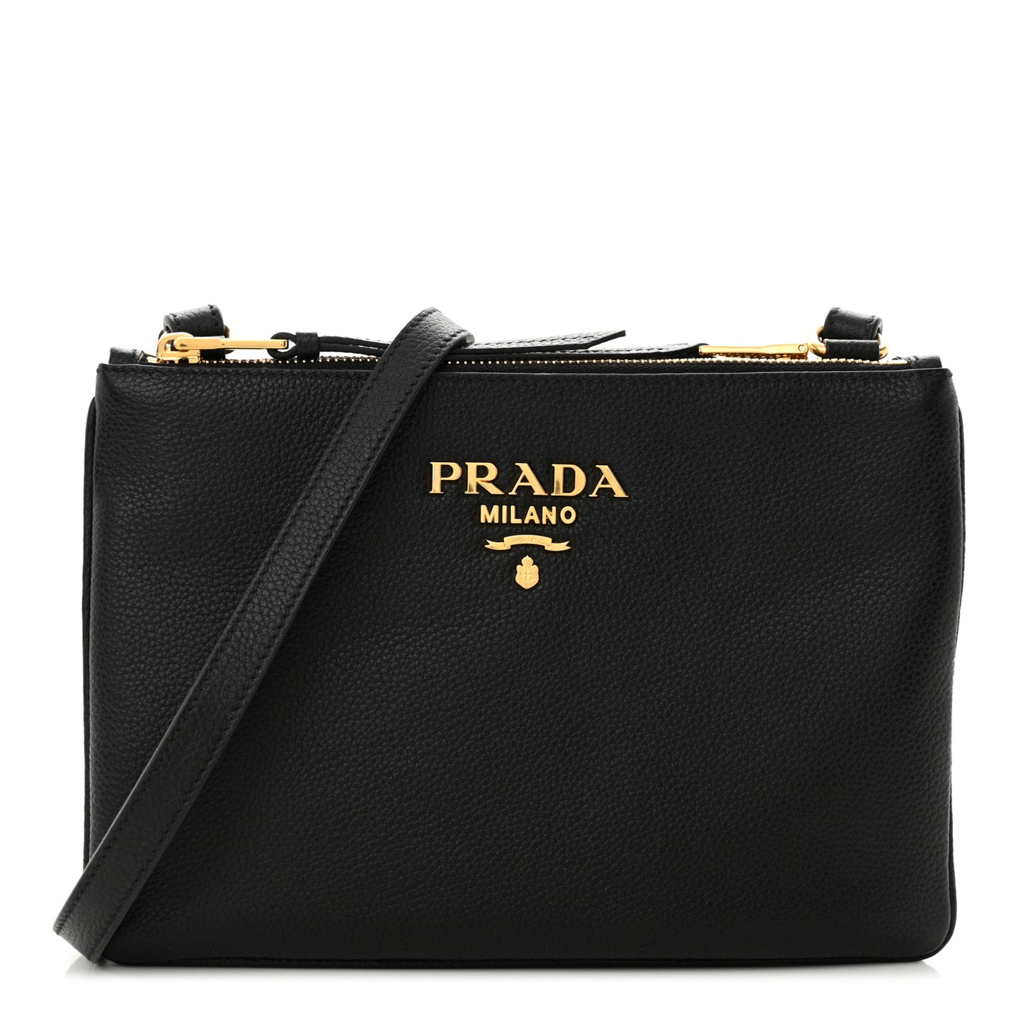 Vitello Phenix Double Zip Crossbody Bag Black
