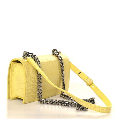 Alexander McQueen Shiny Crocodile Embossed Jeweled Satchel Pop Yellow 3 of 10