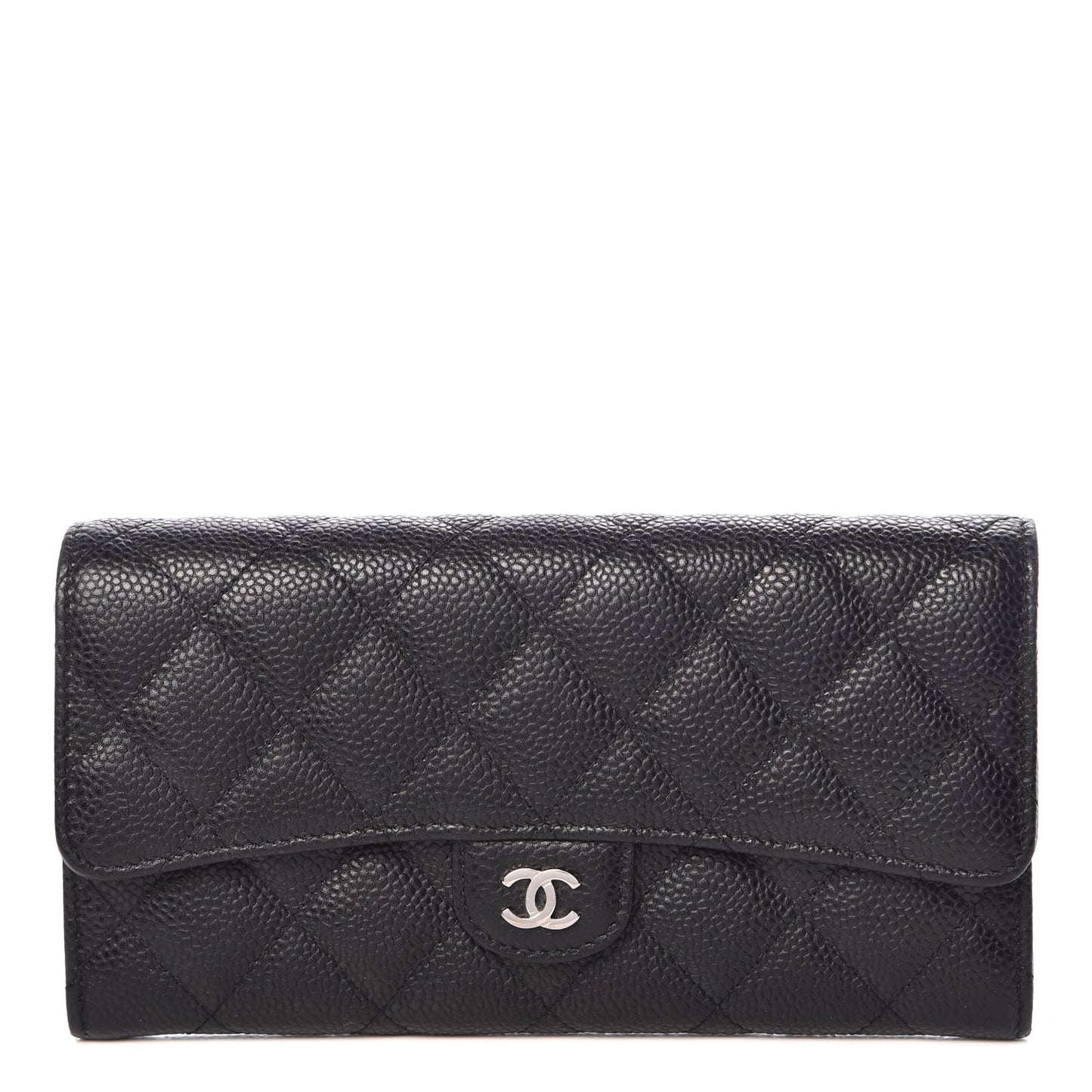 Caviar Quilted Large Gusset Flap Wallet Black
