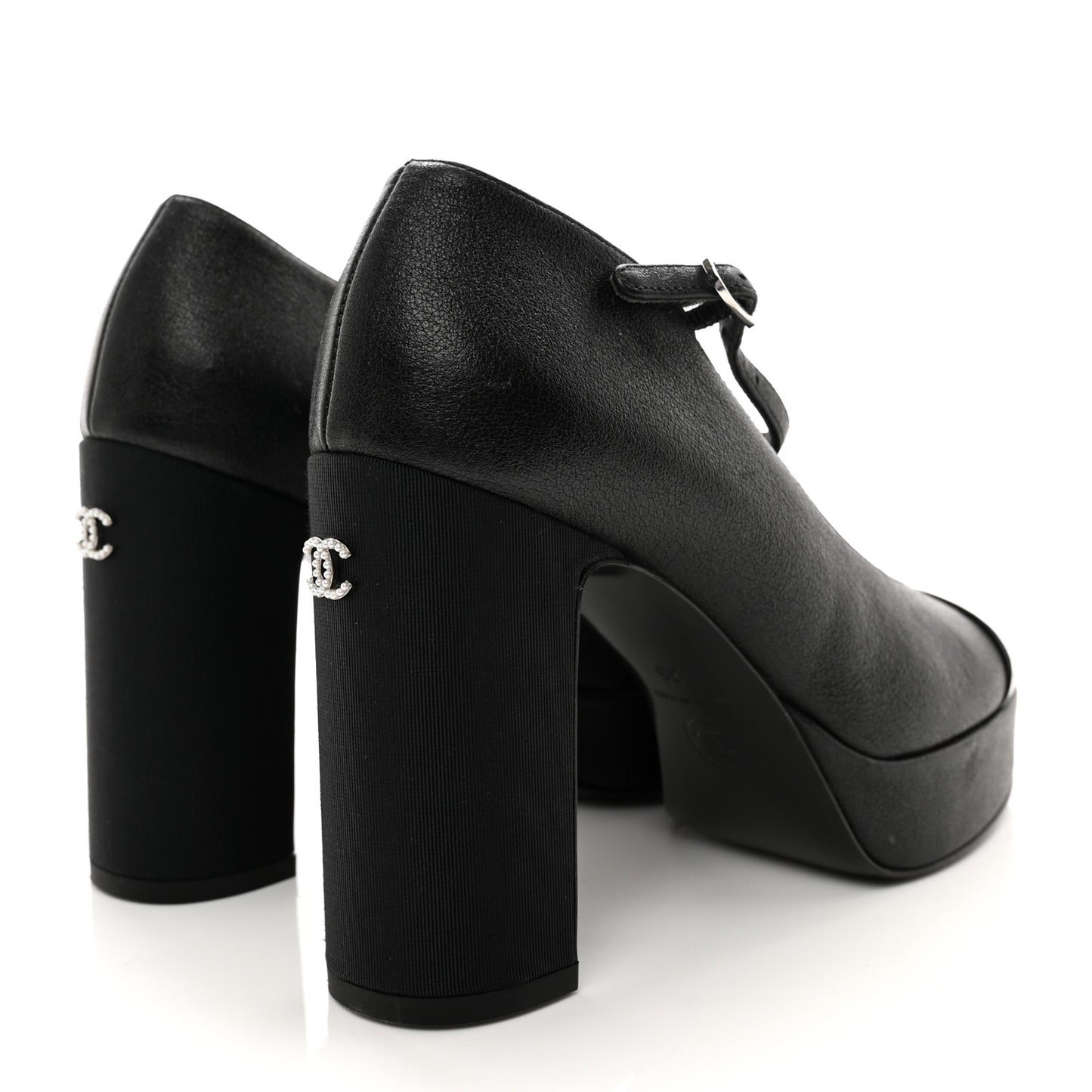 Lambskin Patent Cap Toe Mary Jane Platform Pumps 35 Black