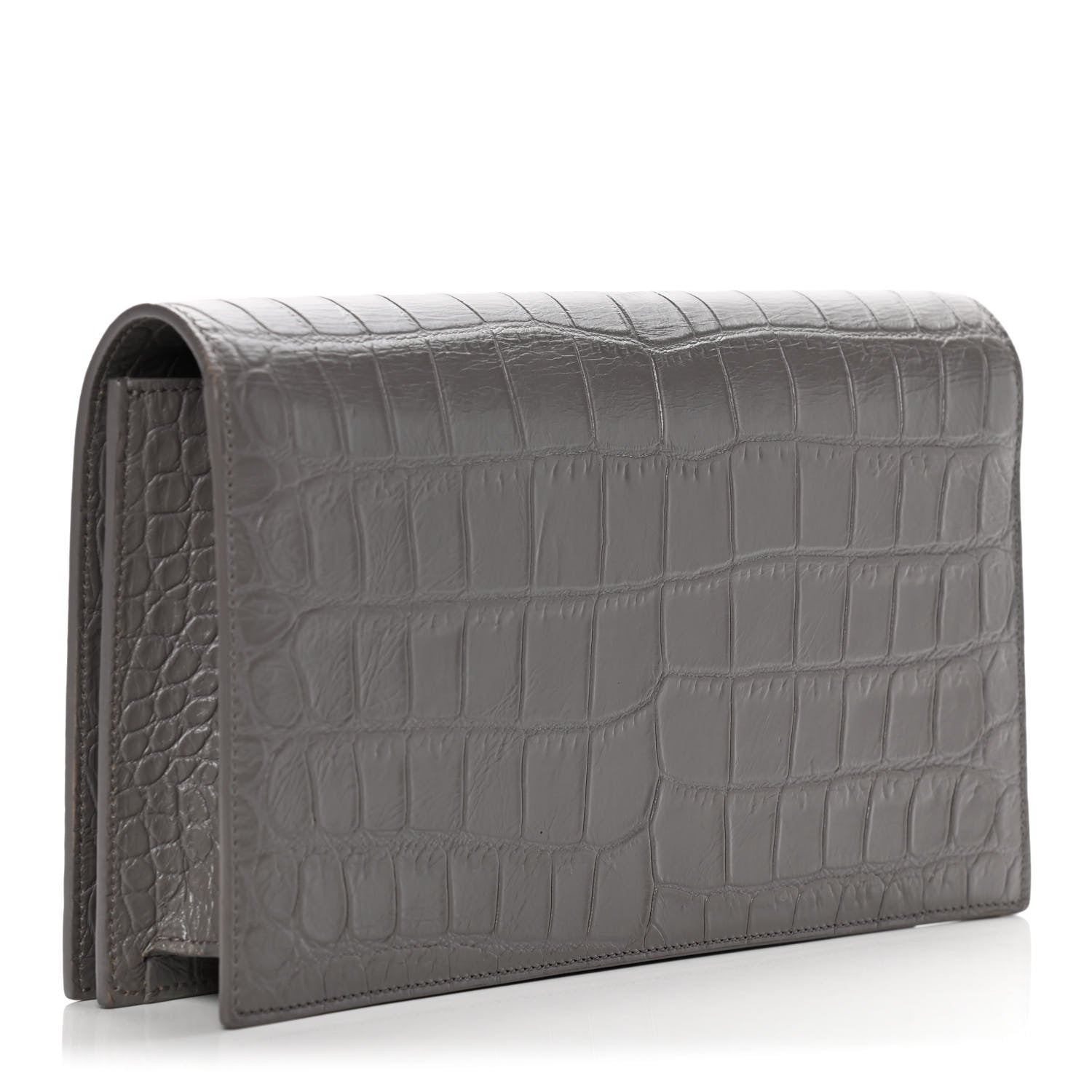 Saint Laurent Crocodile Embossed Classic Kate Monogram Clutch Fog 3 of 12