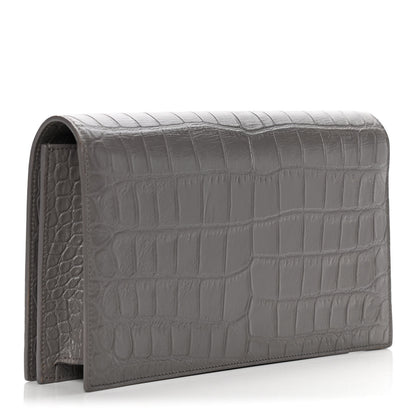 Saint Laurent Crocodile Embossed Classic Kate Monogram Clutch Fog 3 of 12