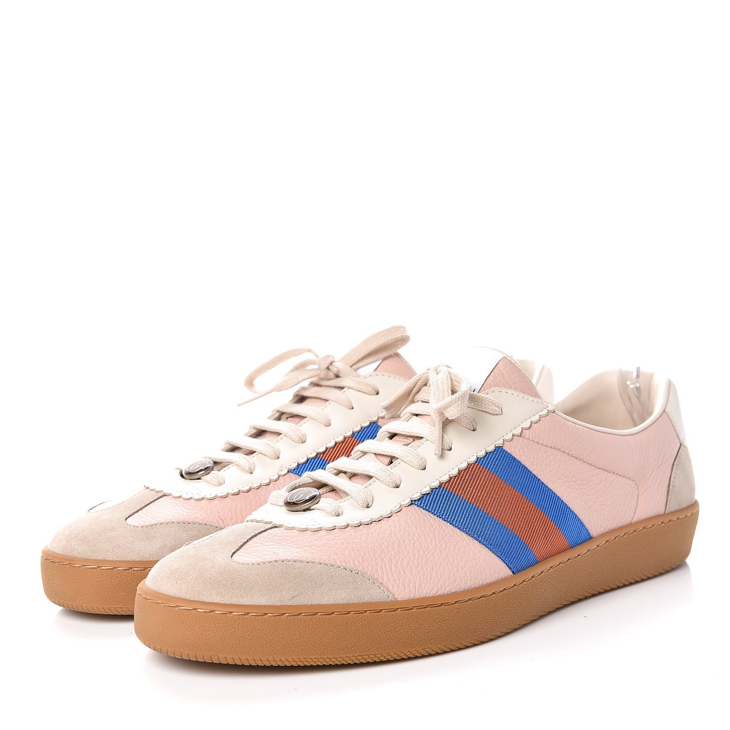 Gucci Calfskin Suede Web Mens G74 Sneakers 12 Oatmeal Soft Rose 3 of 10