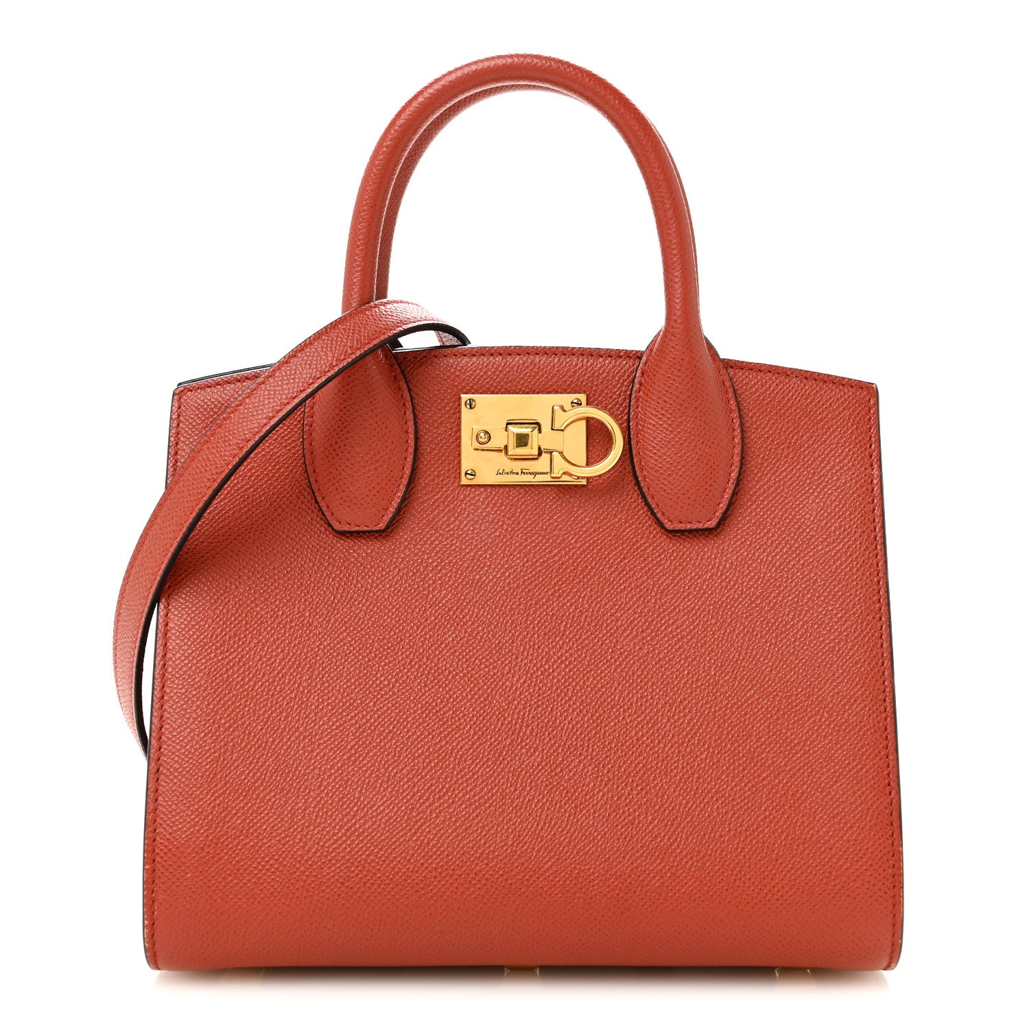 Salvatore Ferragamo Hammered Calfskin Small The Studio Box Bag Brick 1 of 12