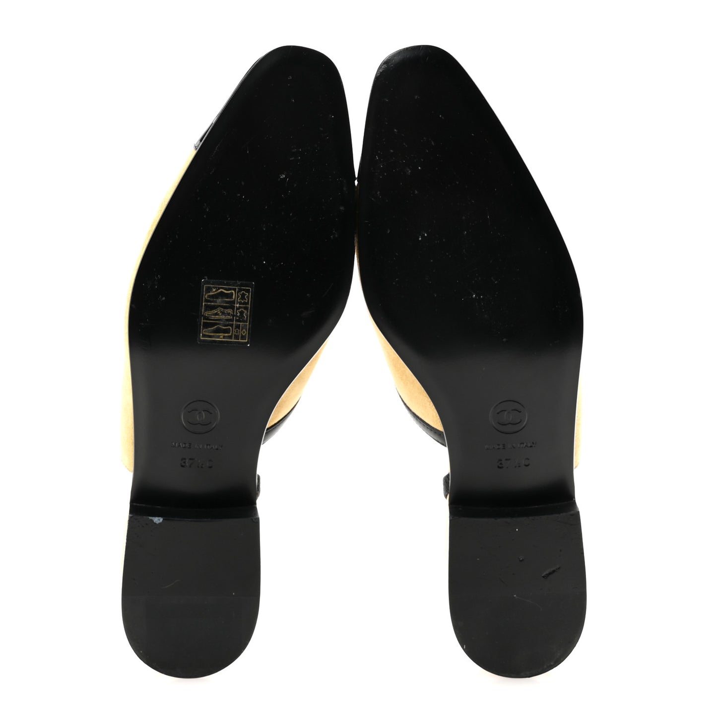 Suede Kidskin Lambskin Patent Calfskin Crystal CC Cap Toe Slingback Flats 37.5 Beige Black