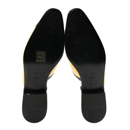 Chanel Suede Kidskin Lambskin Patent Calfskin Crystal CC Cap Toe Slingback Flats 37.5 Beige Black 6 of 9