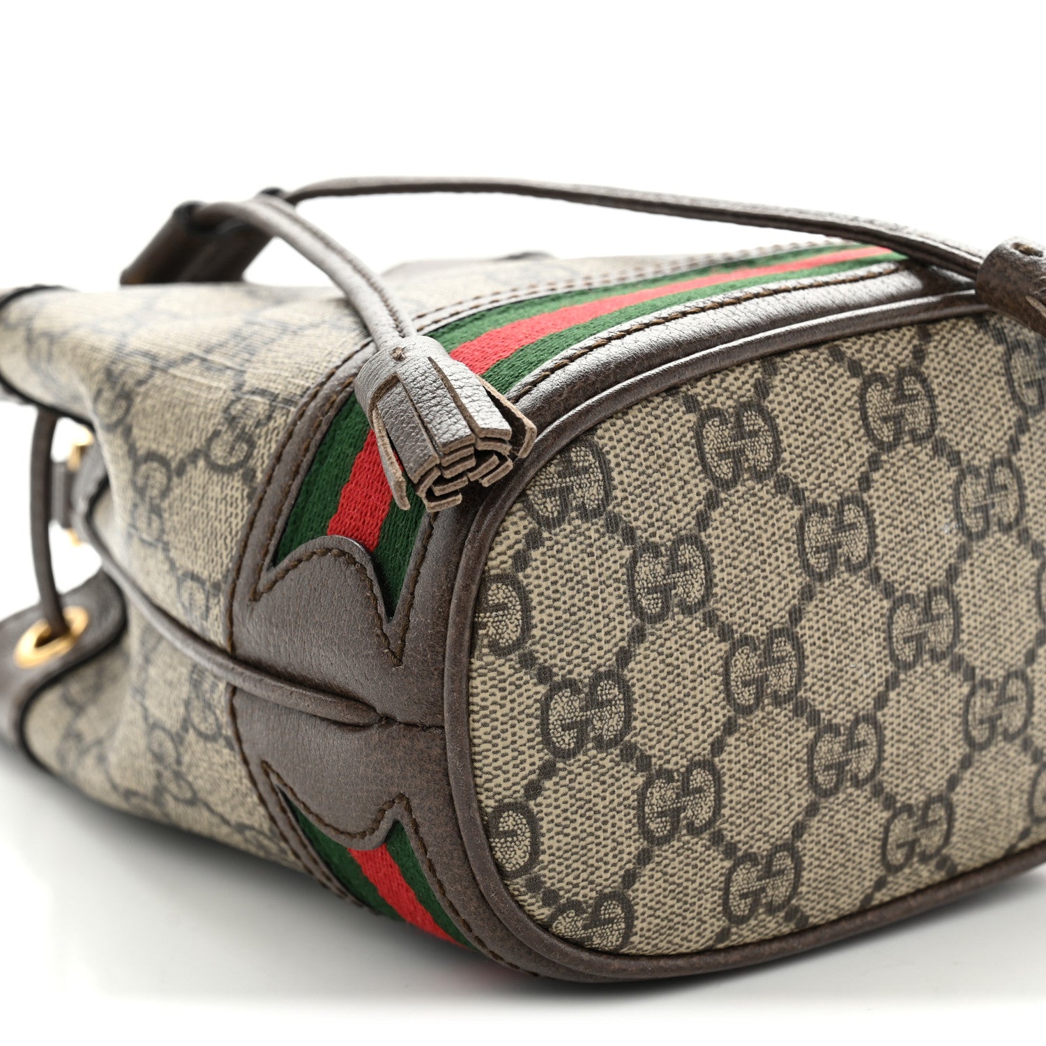 Gucci GG Supreme Monogram Web Mini Ophidia Bucket Bag Brown 9 of 10