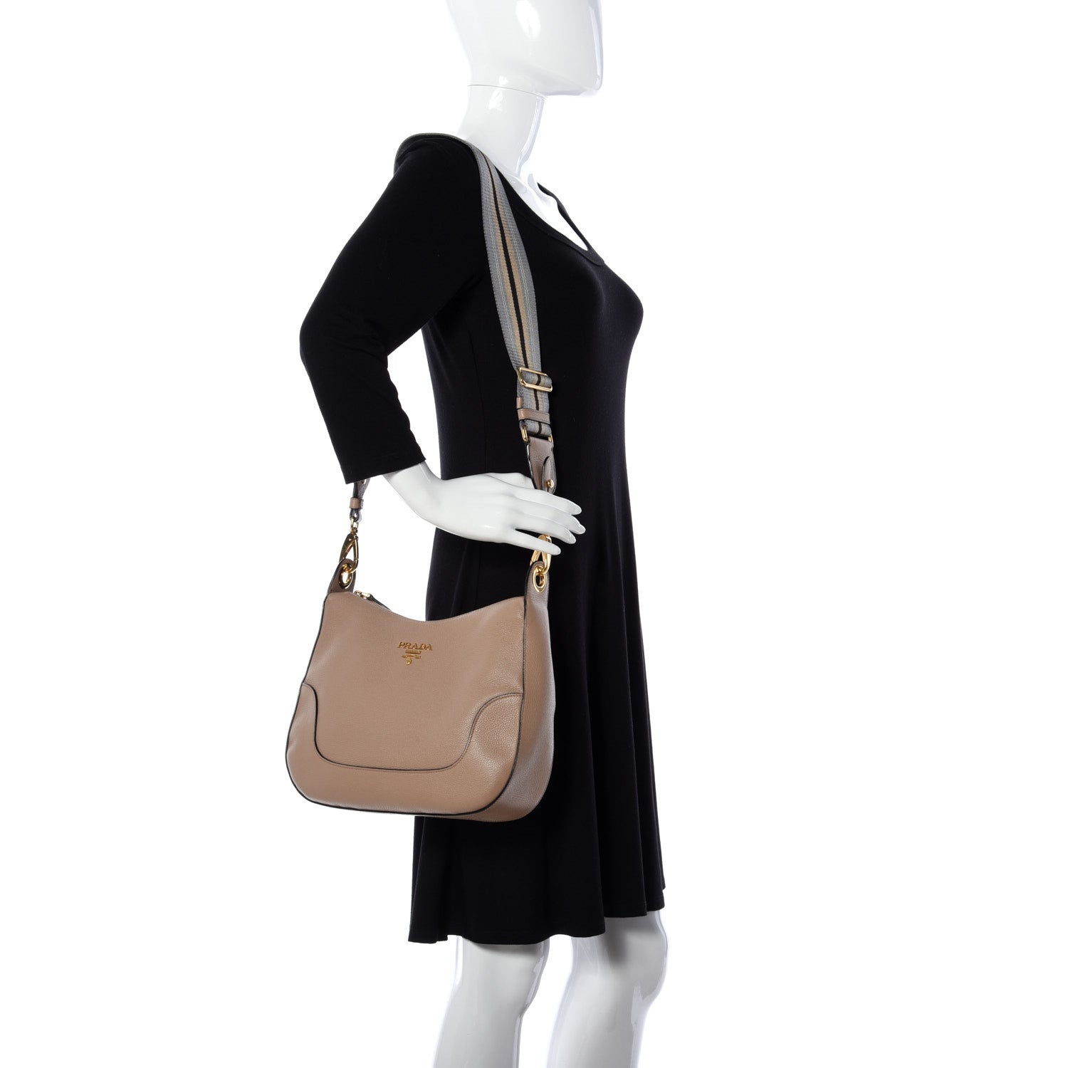 Prada Vitello Daino Zippered Hobo Messenger Cammeo 2 of 8