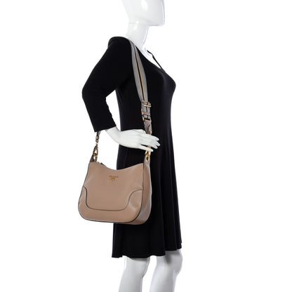 Prada Vitello Daino Zippered Hobo Messenger Cammeo 2 of 8
